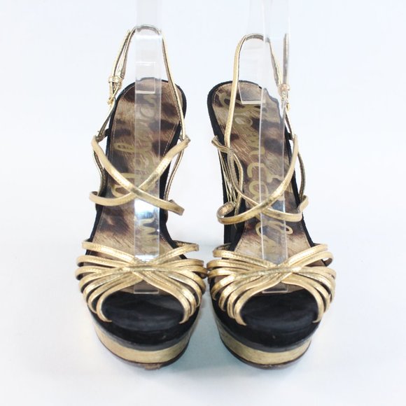 Sam Edelman TILLIE Blk Gld Stiletto Platform Heels #135 - Picture 3 of 12